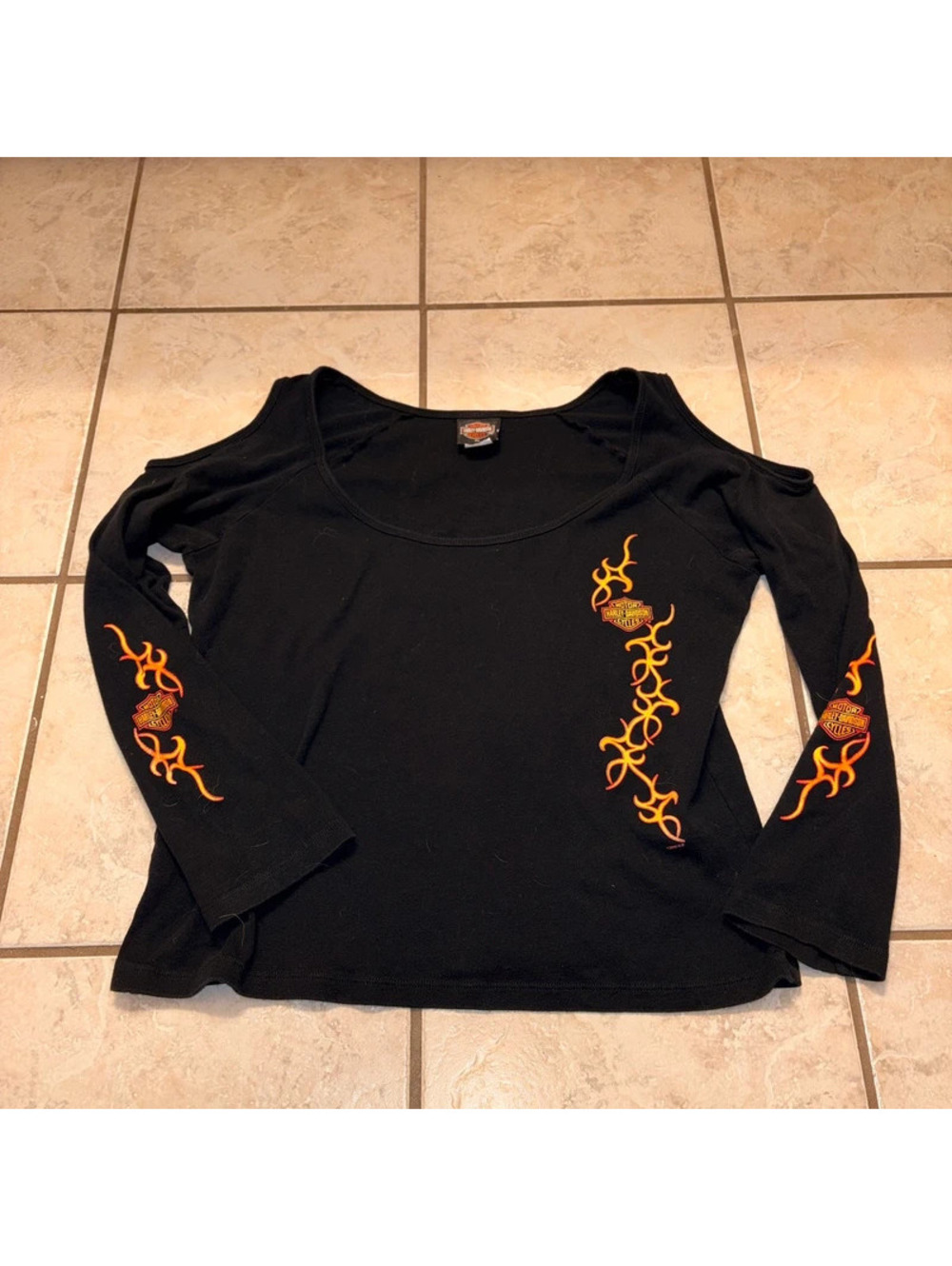 Black Alternative Grunge Biker Harley Davidson Long Sleeve with cold shoulders